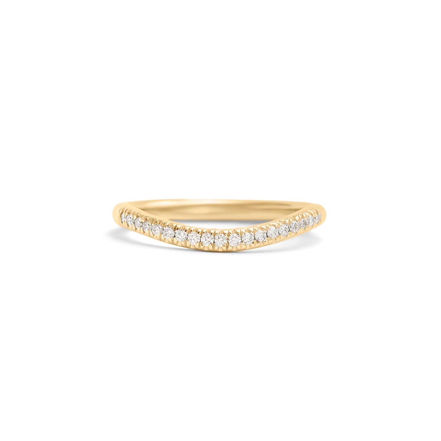Front view of Dome Band 2mm Soft Curve / Pave Round Diamonds / in 18k Yellow Gold by Goldpoint Jewelry