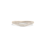 Front view of Dome Band 2mm Soft Curve / Pave Round Diamonds / in 18k White Gold by Goldpoint Jewelry