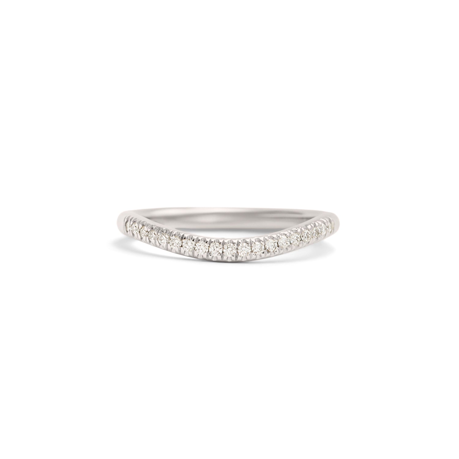 Front view of Dome Band 2mm Soft Curve / Pave Round Diamonds / in Platinum by Goldpoint Jewelry
