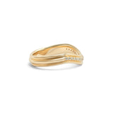 Side view of Cornice Band Deep Curve / Pave Round Diamonds / in 14k Yellow Gold by Goldpoint Jewelry