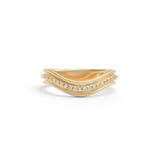 Front view of Cornice Band Deep Curve / Pave Round Diamonds / in 14k Yellow Gold by Goldpoint Jewelry