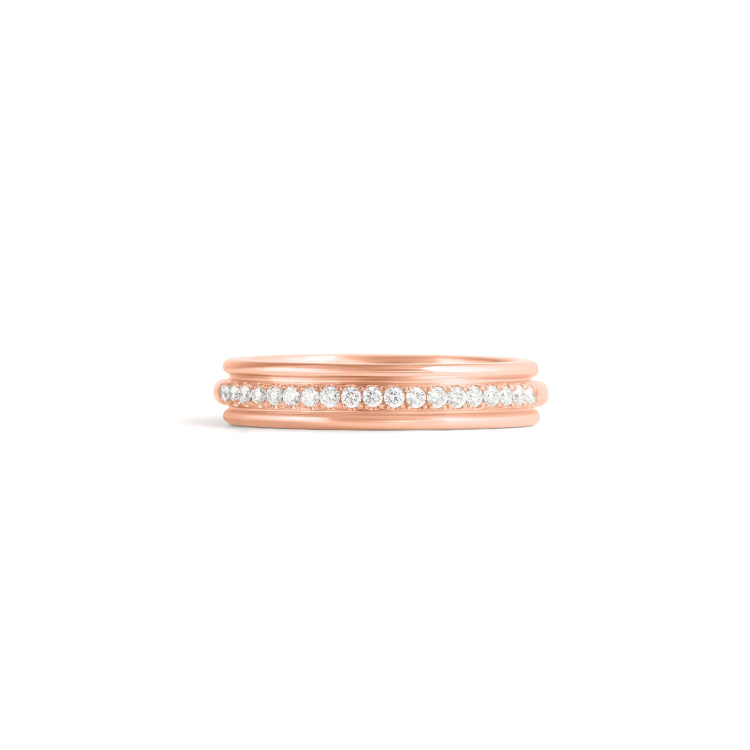 Front view of Cornice Band / Pave Round Diamonds / in 14k Rose Gold by Goldpoint Jewelry