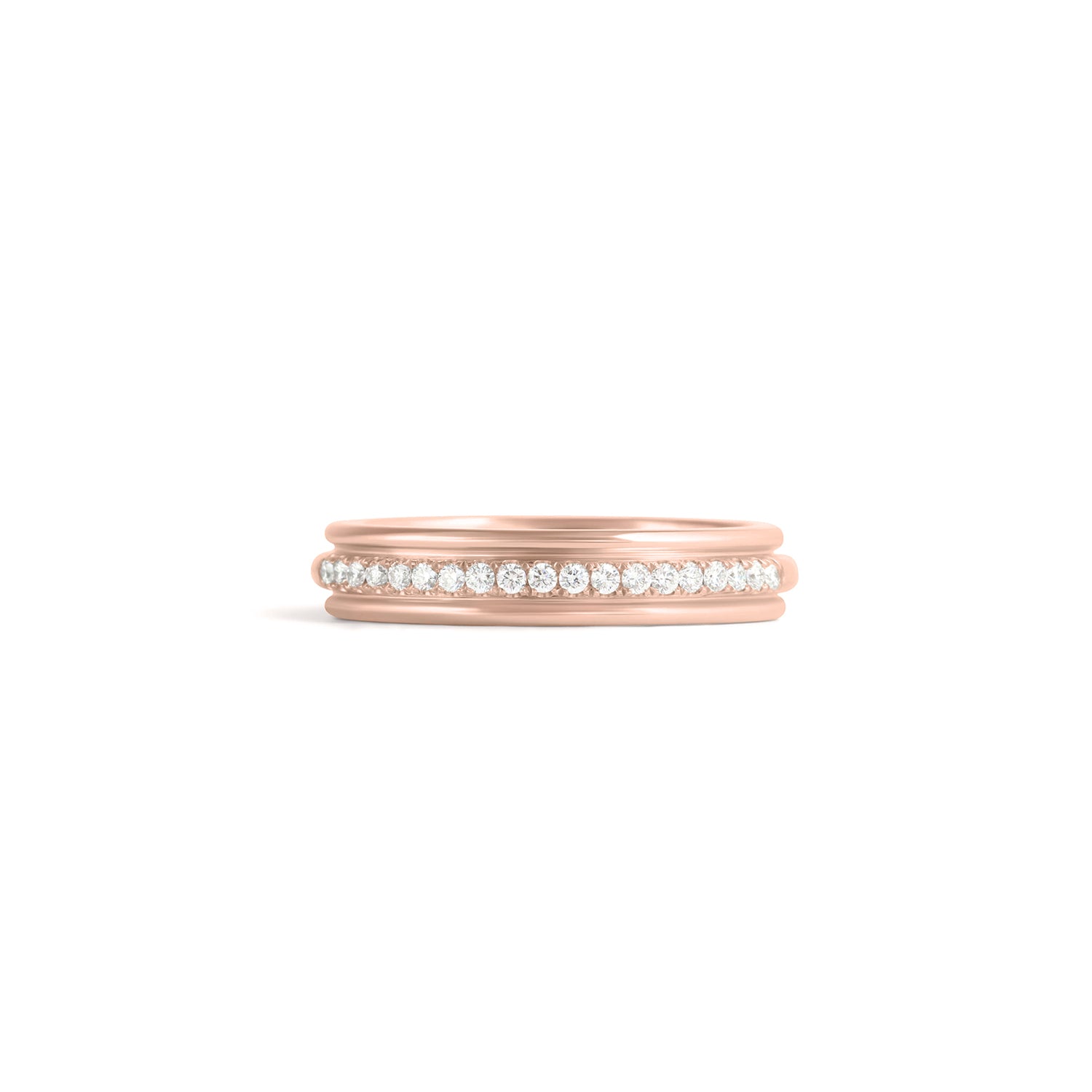 Front view of Cornice Band / Pave Round Diamonds / in 18k Rose Gold by Goldpoint Jewelry