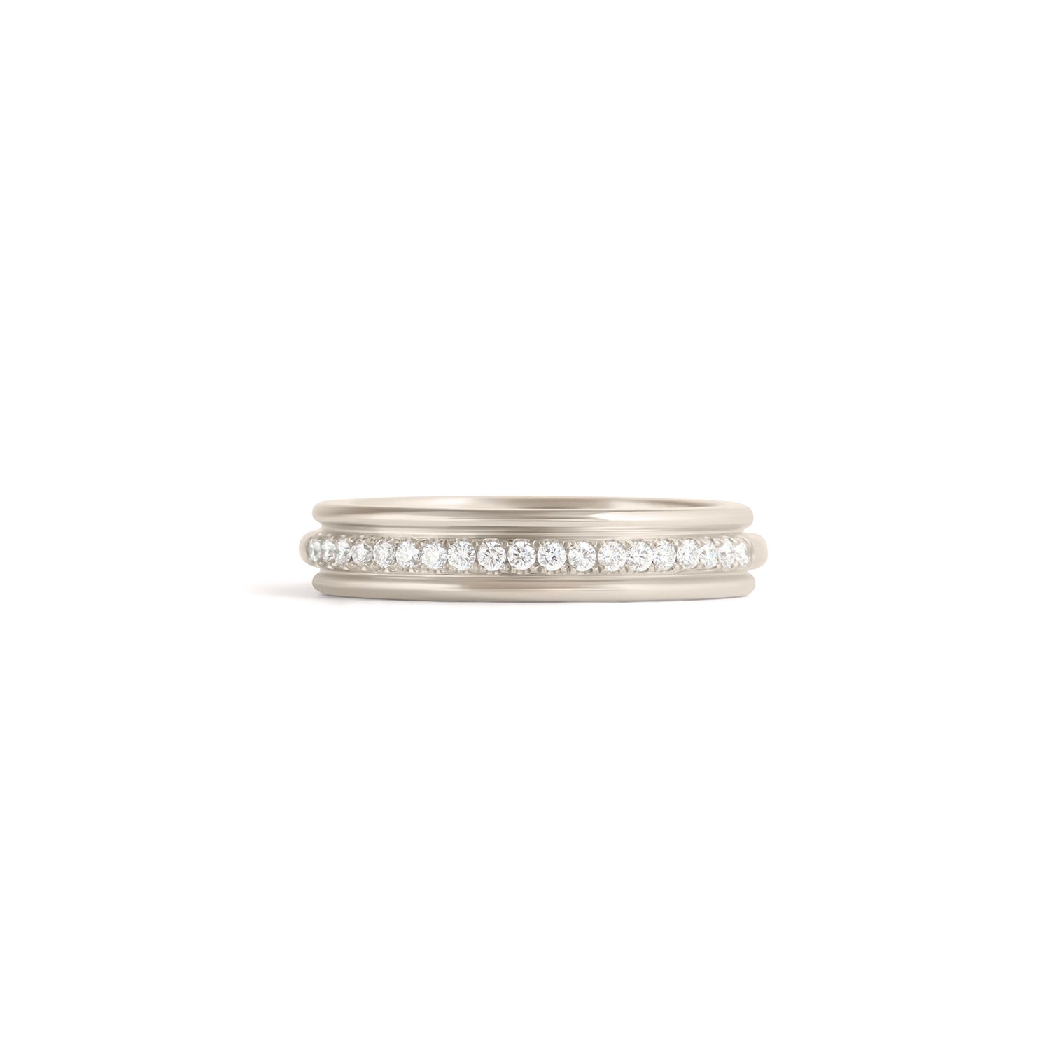 Front view of Cornice Band / Pave Round Diamonds in 18k white gold