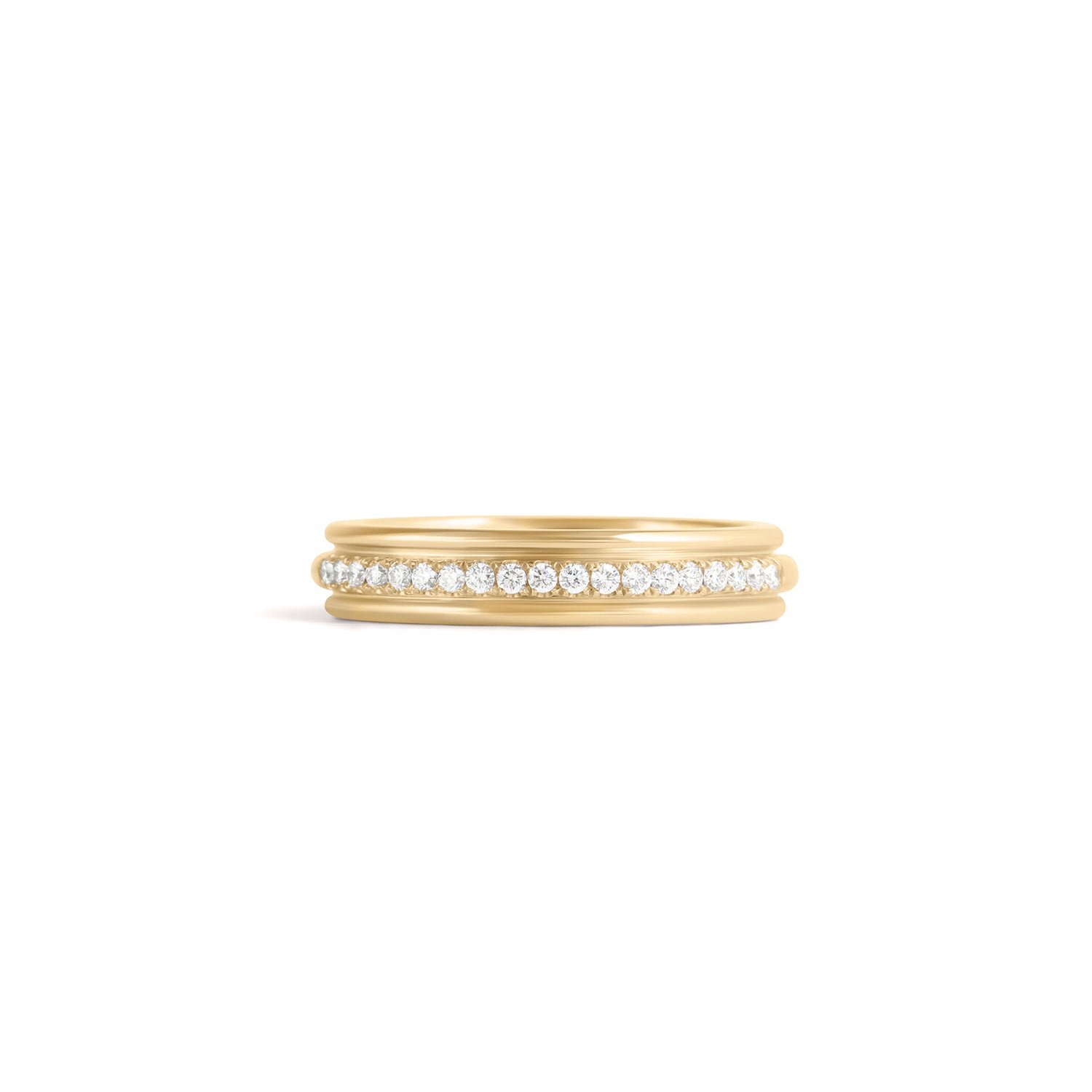 Front view of Cornice Band / Pave Round Diamonds / in 18k Yellow Gold by Goldpoint Jewelry