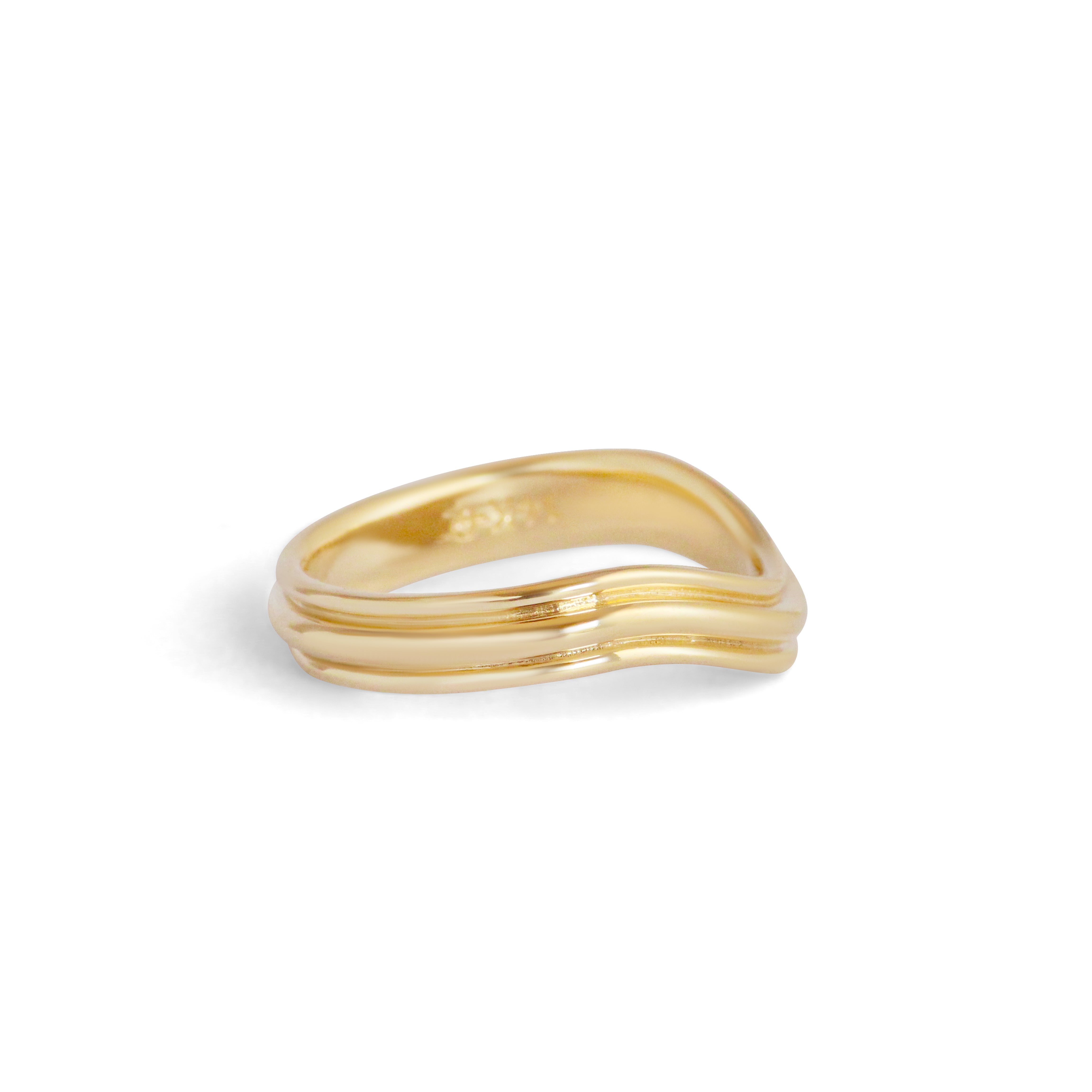 Angled view of Cornice Band Deep Curve in 14k yellow gold by Goldpoint Jewelry