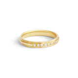 Side view of Cornice Band / Pave Round Natural Diamonds / in 14k Yellow Gold by Goldpoint Jewelry