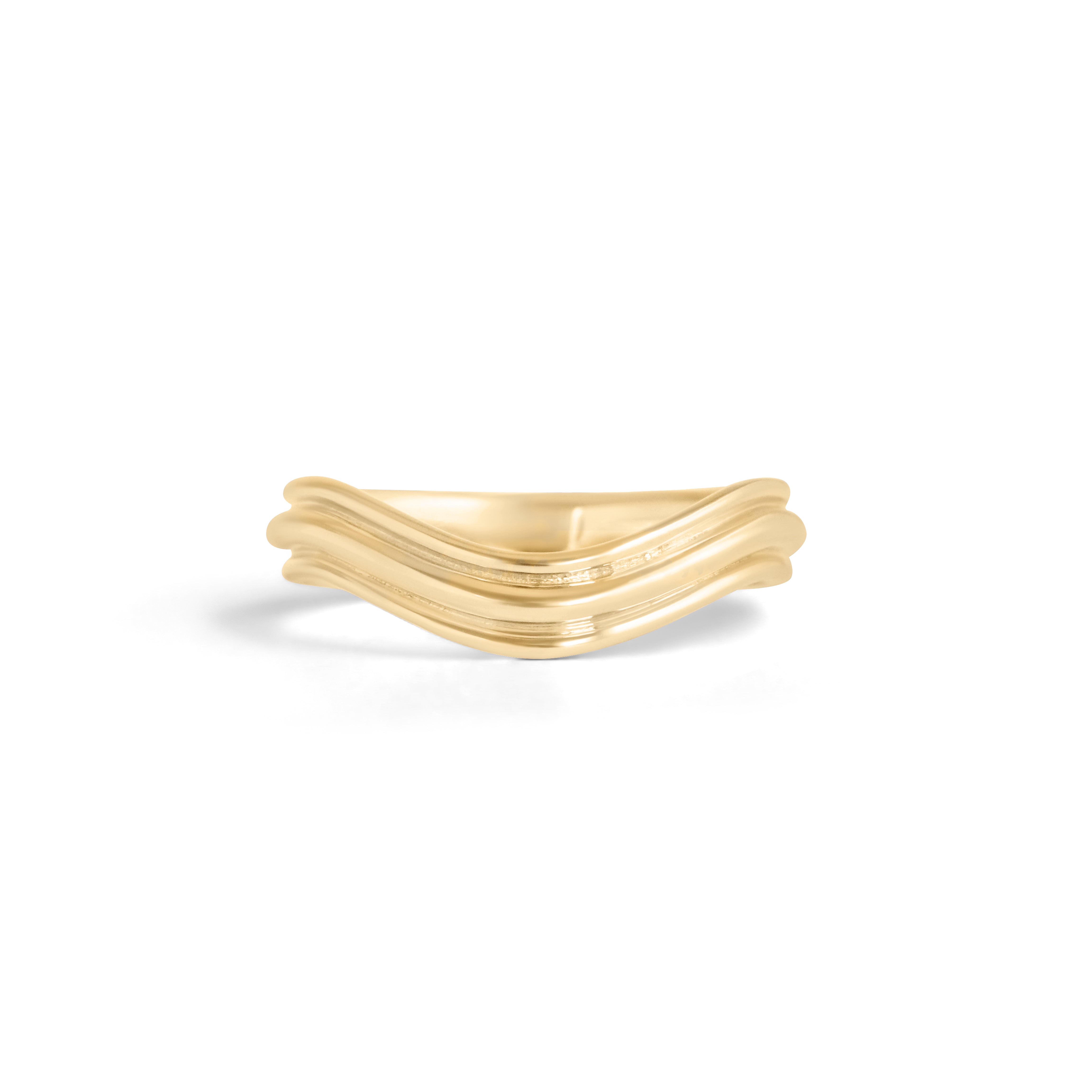 Front view of Cornice Band Deep Curve in 18k yellow gold by Goldpoint Jewelry
