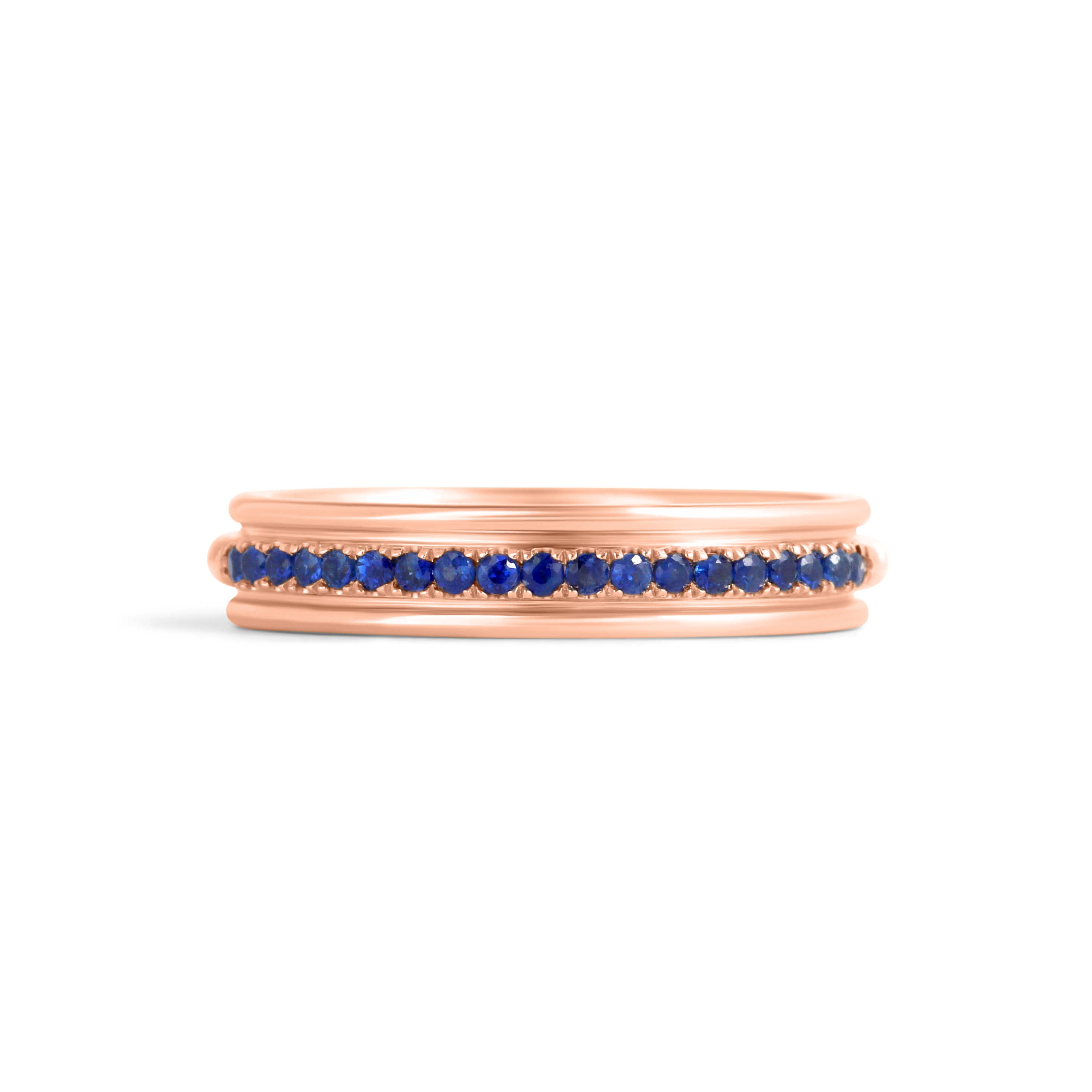 Front view of Cornice Band / Pave Round Sapphires / in 14k Rose Gold by Goldpoint Jewelry