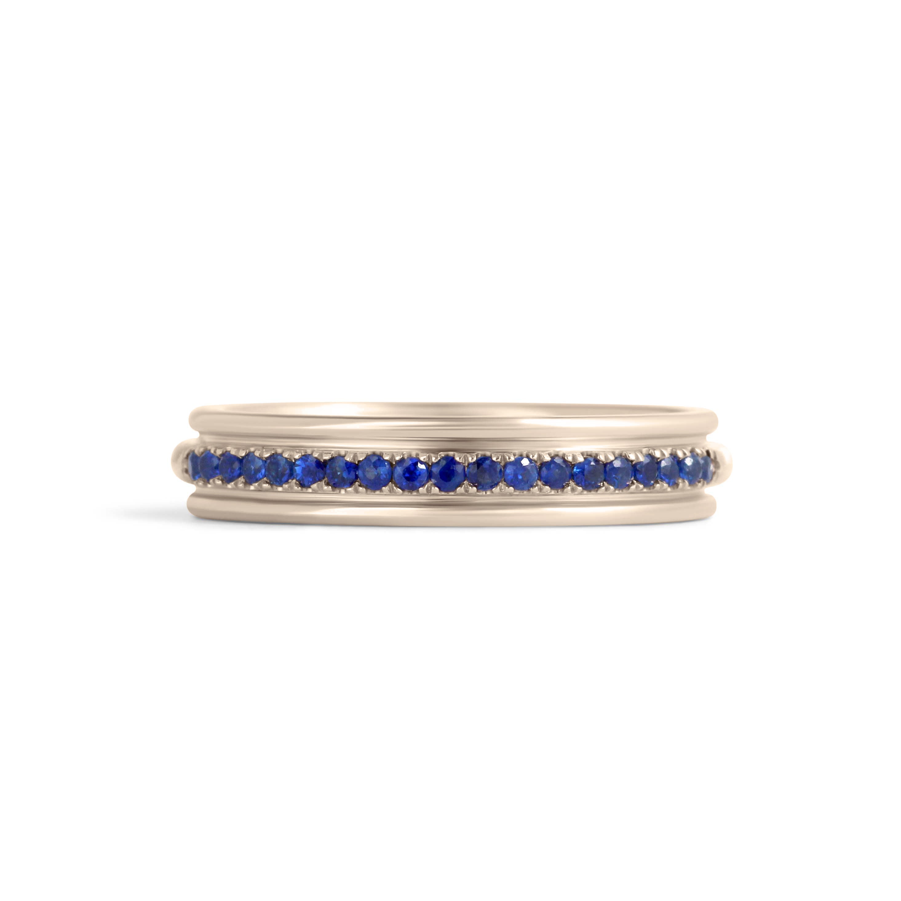 Front view of Cornice Band / Pave Round Sapphires / in 14k White Gold by Goldpoint Jewelry