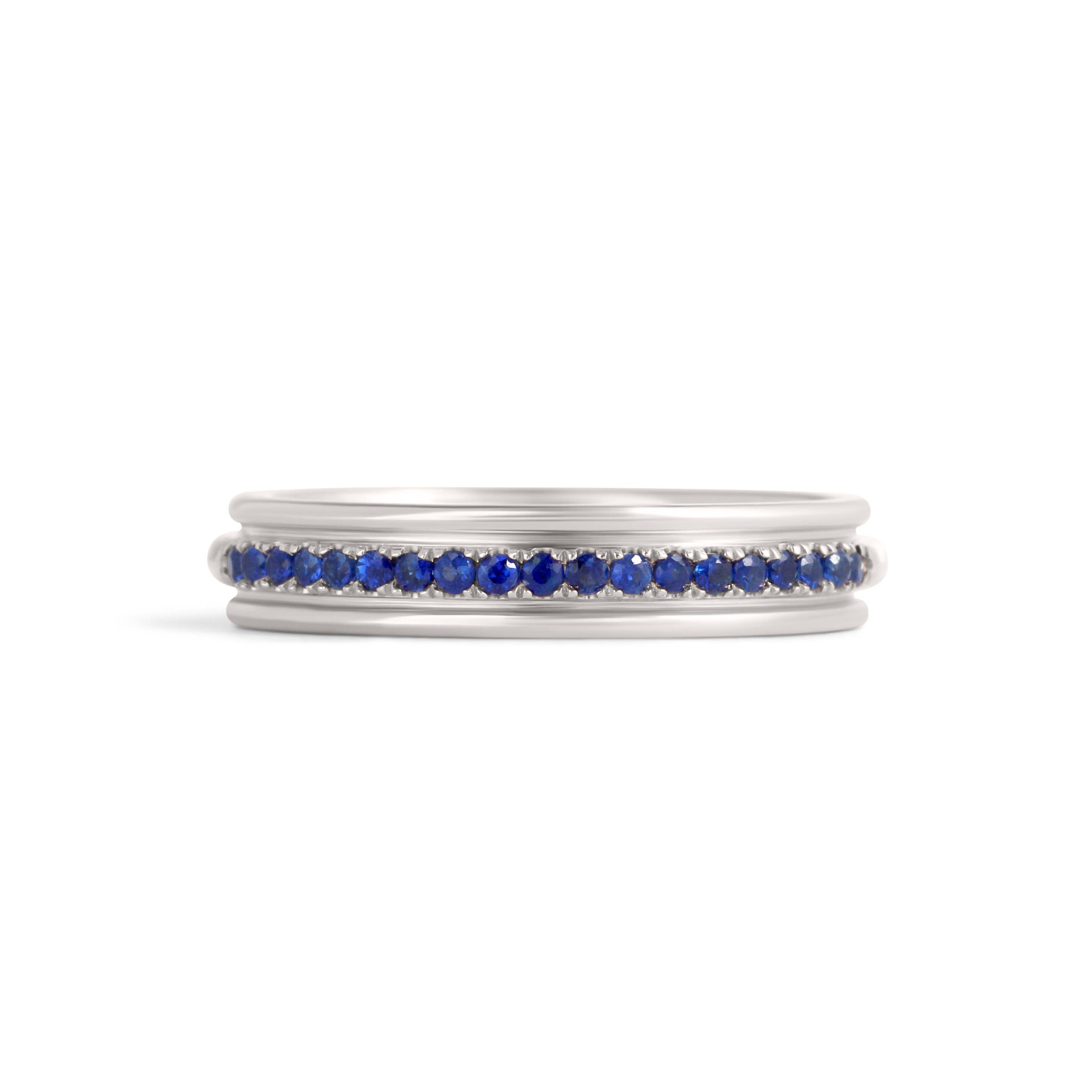 Front view of Cornice Band / Pave Round Sapphires / in Platinum by Goldpoint Jewelry