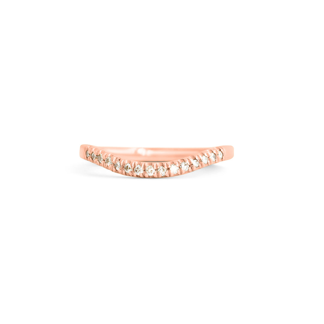 Front view of Flat Band Deep Curve / Pave Round Natural Diamonds  / in 14k Rose Gold