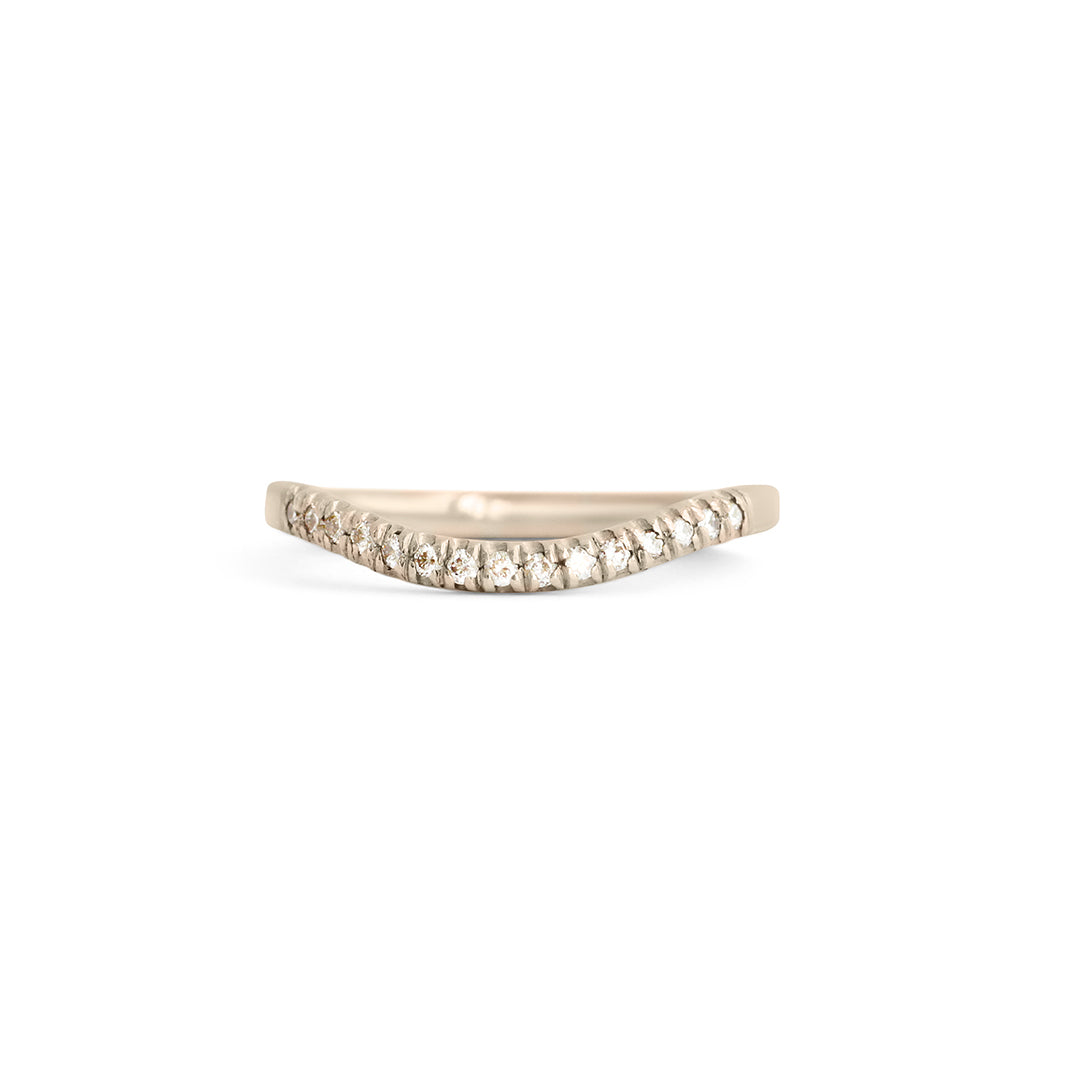 Front view of Flat Band Deep Curve / Pave Round Lab Diamonds  / in 14k White Gold
