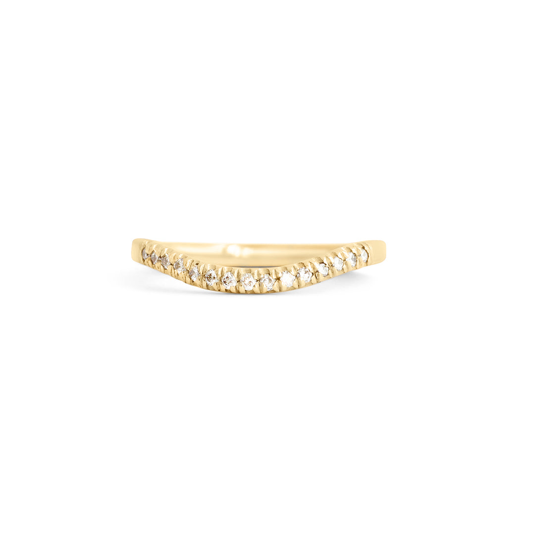 Front view of Flat Band Deep Curve / Pave Round Natural Diamonds  / in 18k Yellow Gold by Goldpoint Jewelry