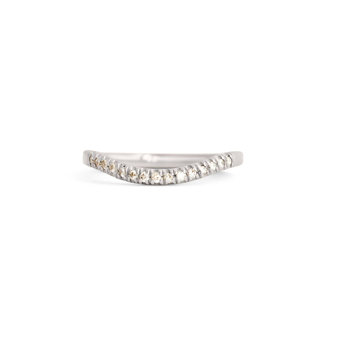 Front view of Flat Band Deep Curve / Pave Round Natural Diamonds  / in Platinum by Goldpoint Jewelry