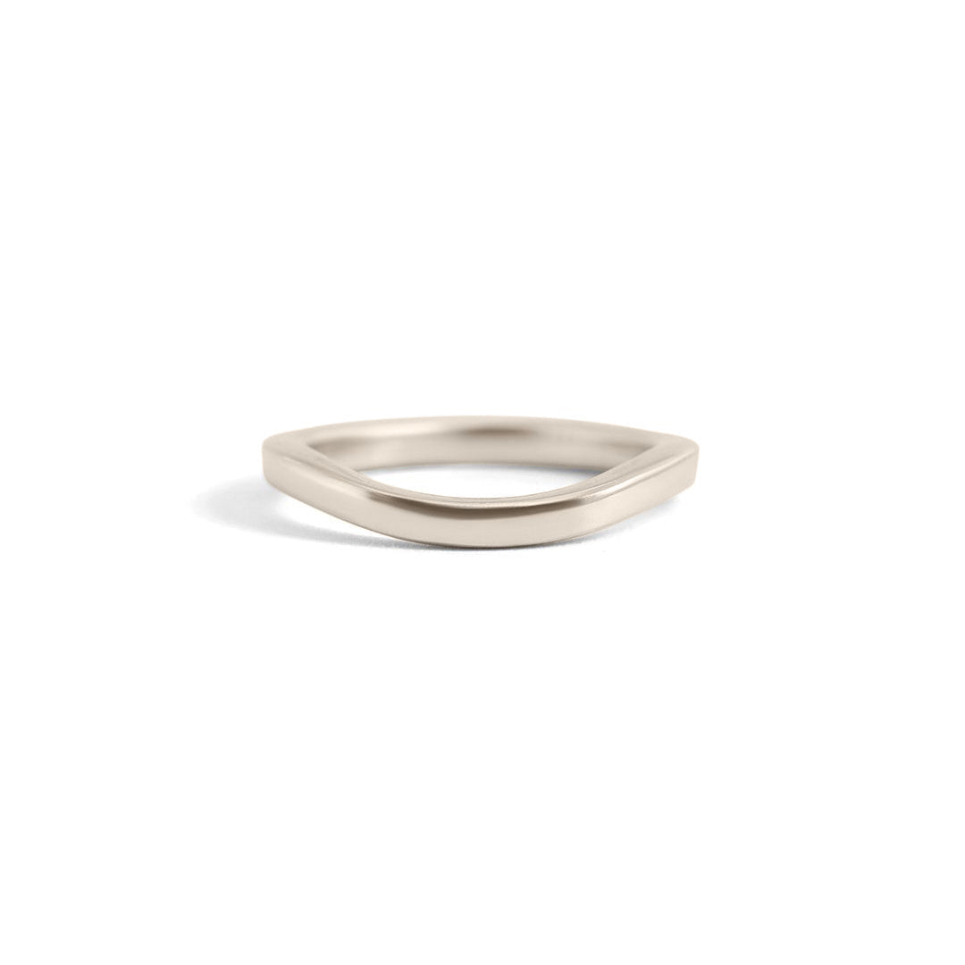 Front view of Flat Band 2mm Soft Curve / in 18k White Gold by Goldpoint Jewelry