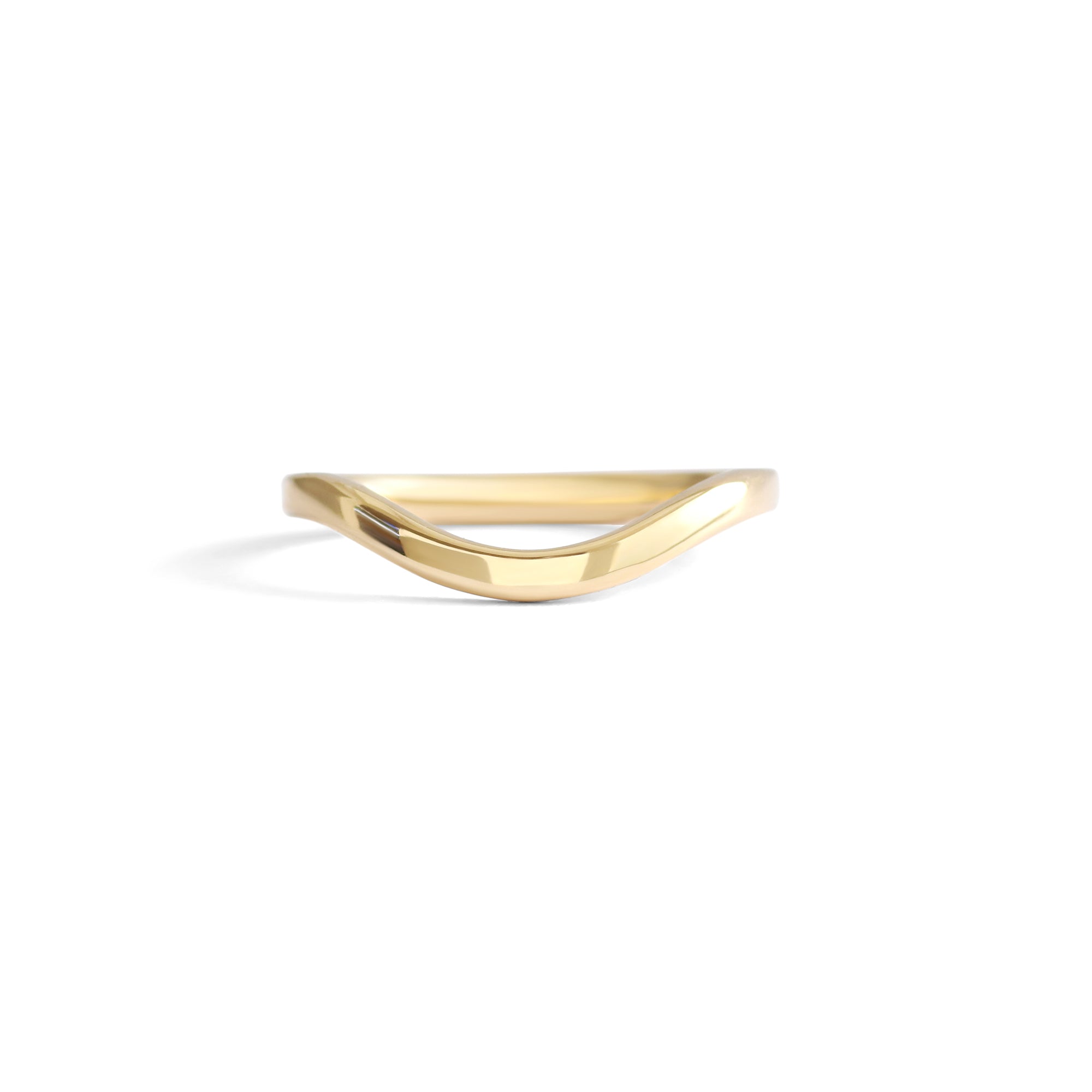 Front view of Flat Band 2mm Deep Curve / in 14k Yellow Gold by Goldpoint Jewelry