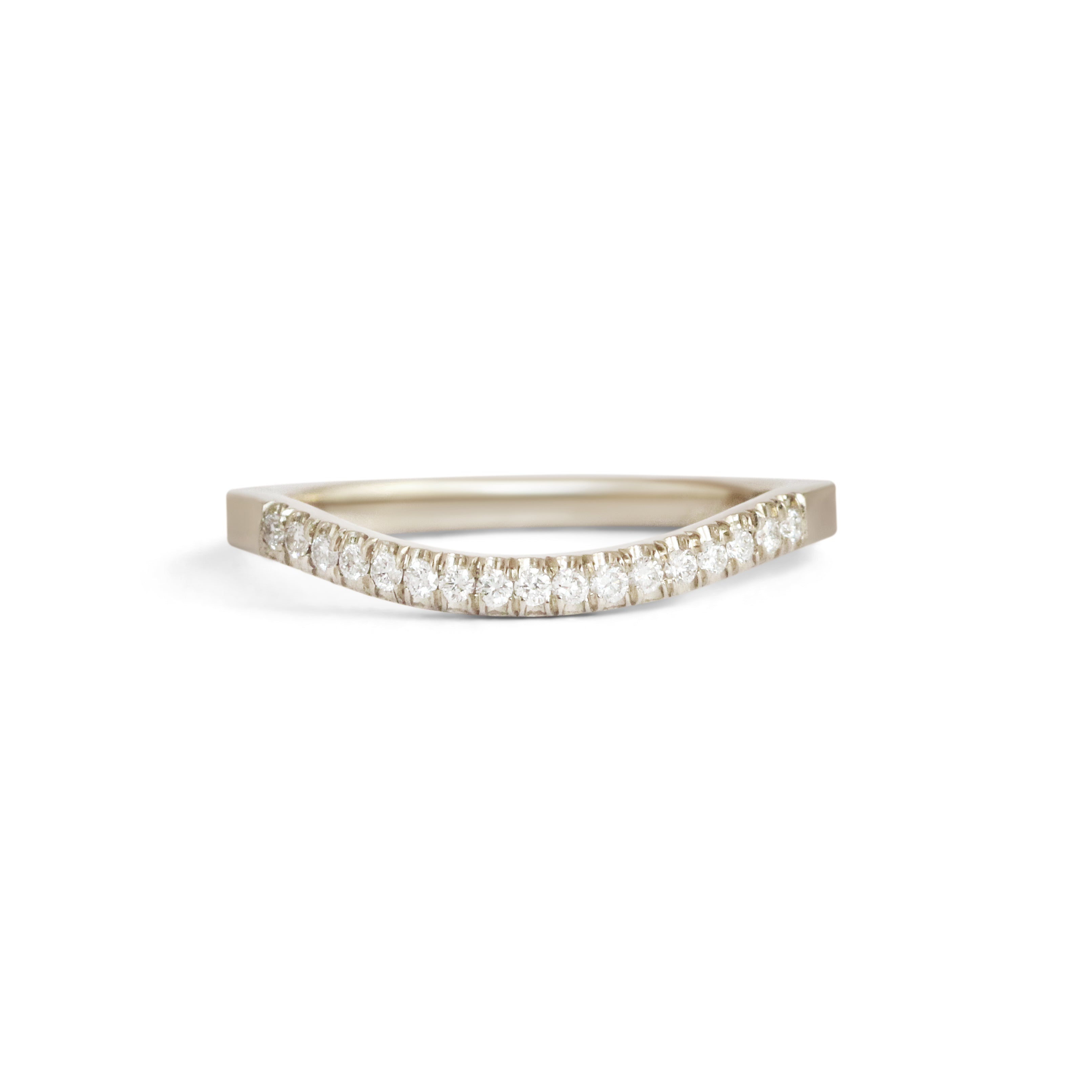 Front view of Flat Band Soft Curve Pave Round Diamonds in 14k white gold