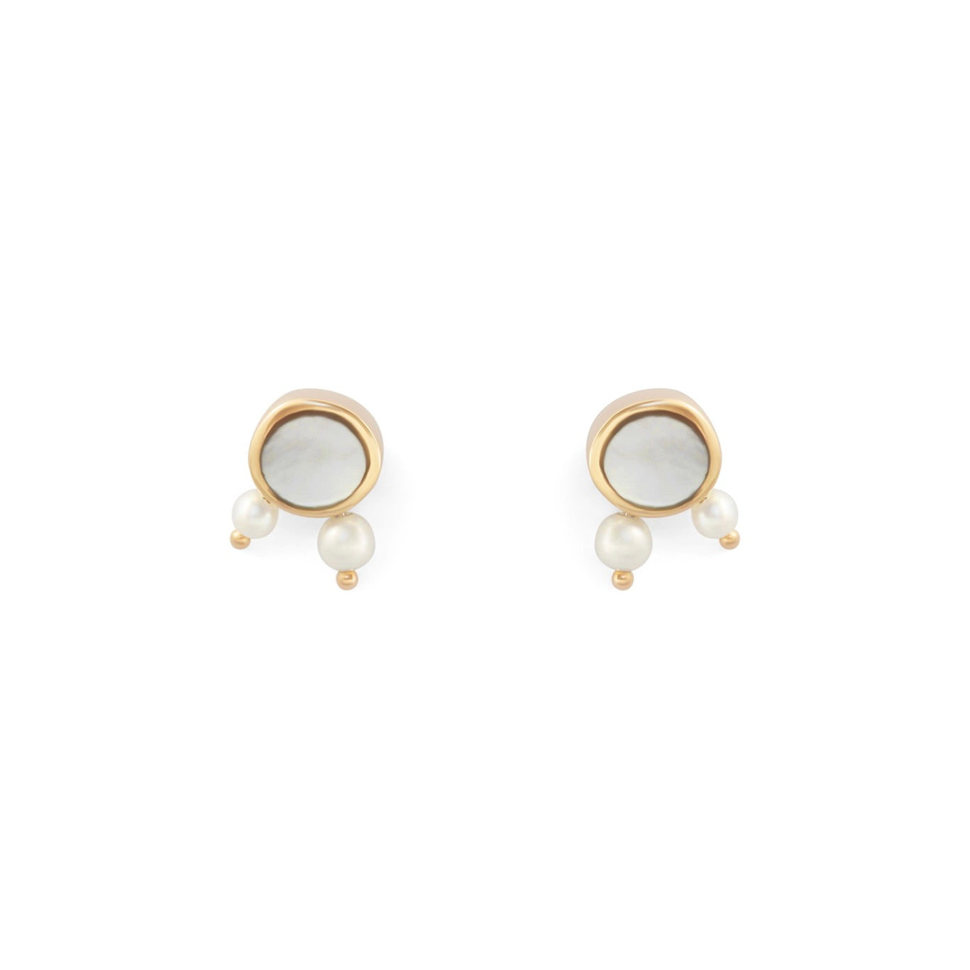 Amorphous Pearl Inlay + Bead Earrings / Small Circle