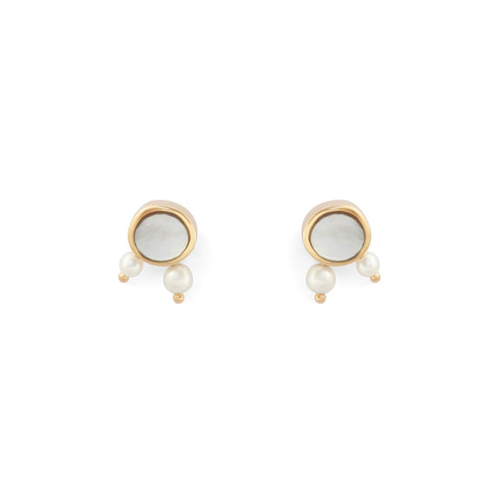 Amorphous Pearl Inlay + Bead Earrings / Small Circle