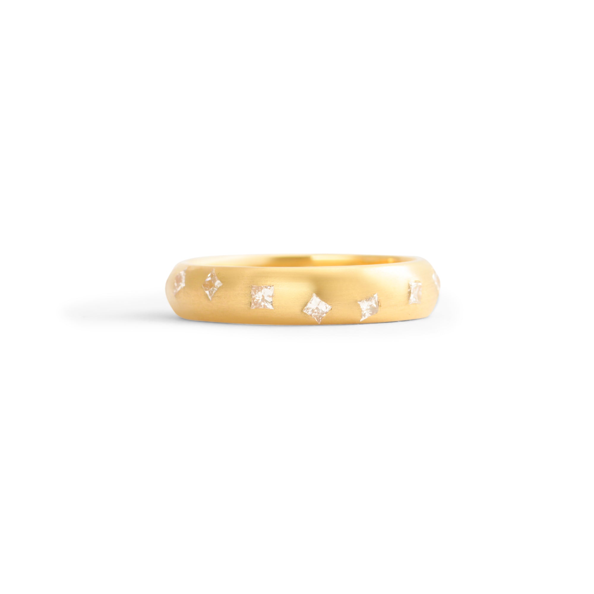 Alternative front view of Dancing Band 5mm / Flush Princess Cut Lab Diamonds / in Yellow Gold by Goldpoint Jewelry