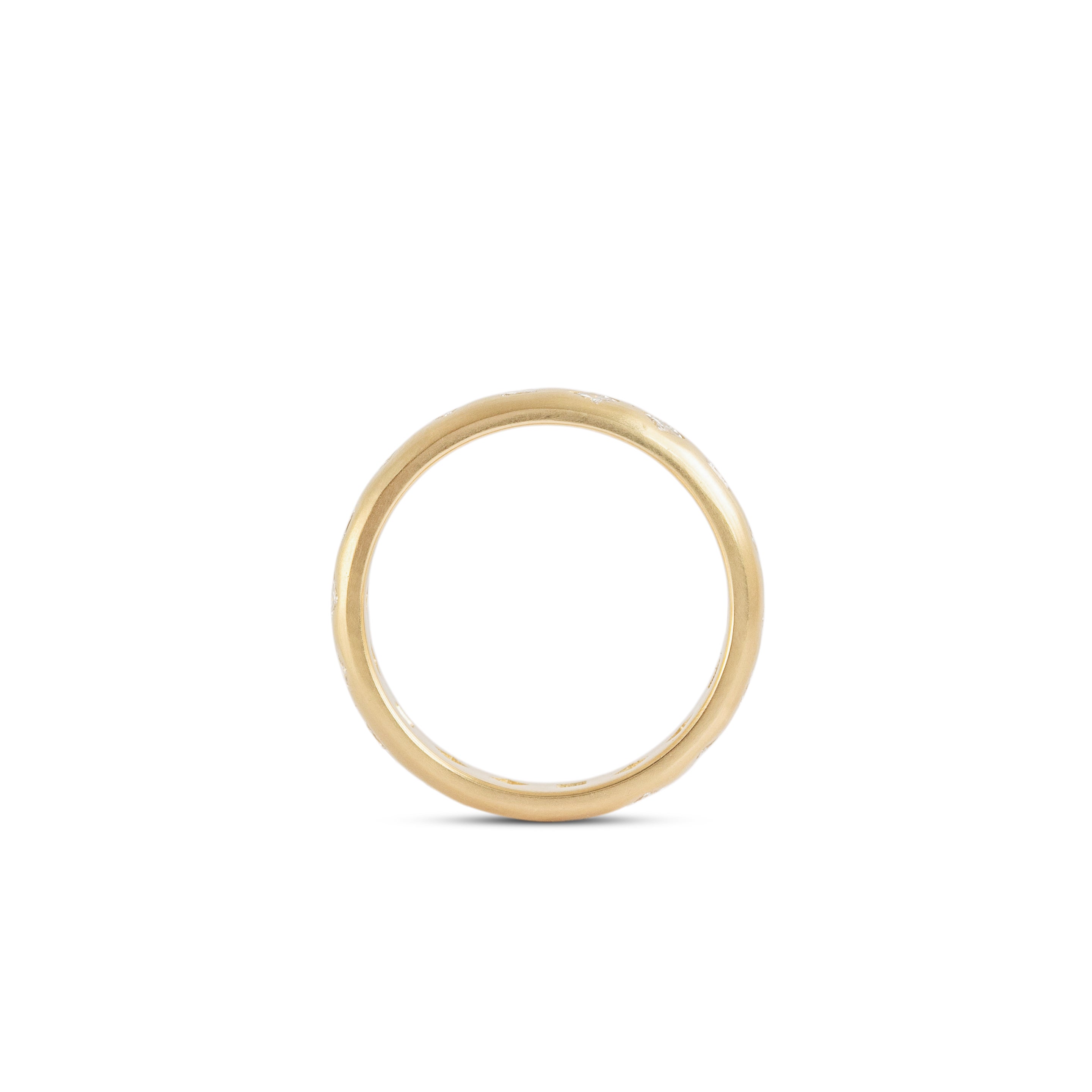 Side profile view of Dancing Band 5mm / Flush Princess Cut Lab Diamonds / in Yellow Gold by Goldpoint Jewelry