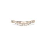Front view of Flat Band 2mm Deep Curve / Pave Round Diamonds / in 14k White Gold by Goldpoint Jewelry
