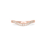 Front view of Flat Band 2mm Deep Curve / Pave Round Diamonds / in 84k Rose Gold by Goldpoint Jewelry