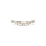 Front view of Flat Band 2mm Deep Curve / Pave Round Diamonds / in 18k White Gold by Goldpoint Jewelry