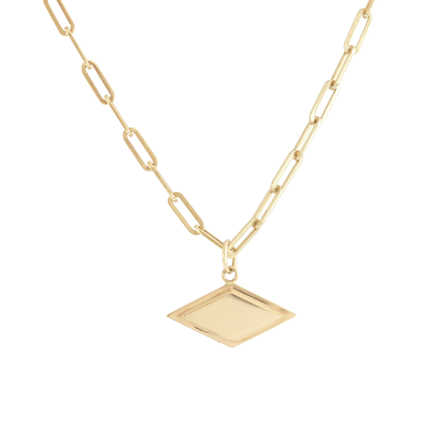Step Frame Charm Diamond Necklace / Paperclip Chain