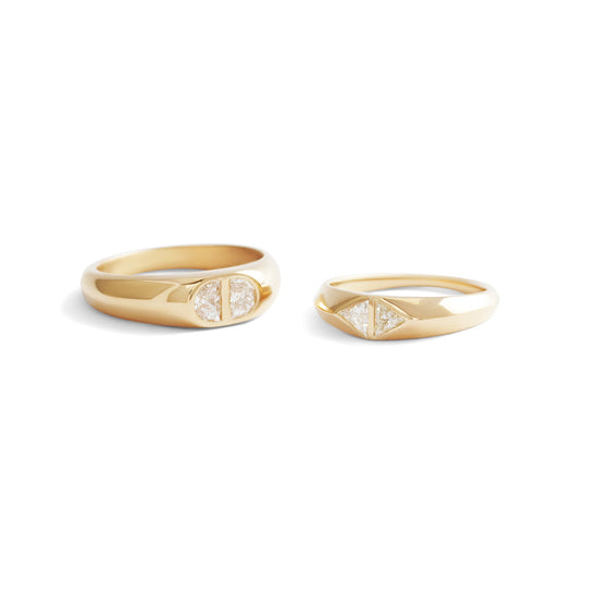 Diptych Signet Ring / Lab Triangle Diamond 0.26ct - Goldpoint Studio - Greenpoint, Brooklyn - Fine Jewelry