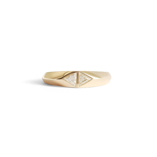Diptych Signet Ring / Lab Triangle Diamond 0.26ct - Goldpoint Studio - Greenpoint, Brooklyn - Fine Jewelry