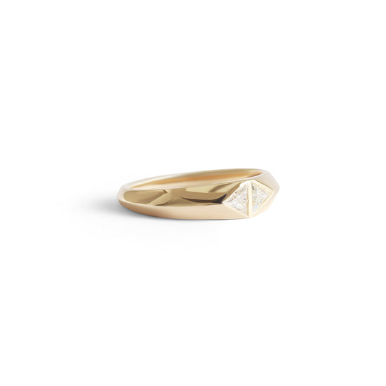 Diptych Signet Ring / Lab Triangle Diamond 0.26ct - Goldpoint Studio - Greenpoint, Brooklyn - Fine Jewelry