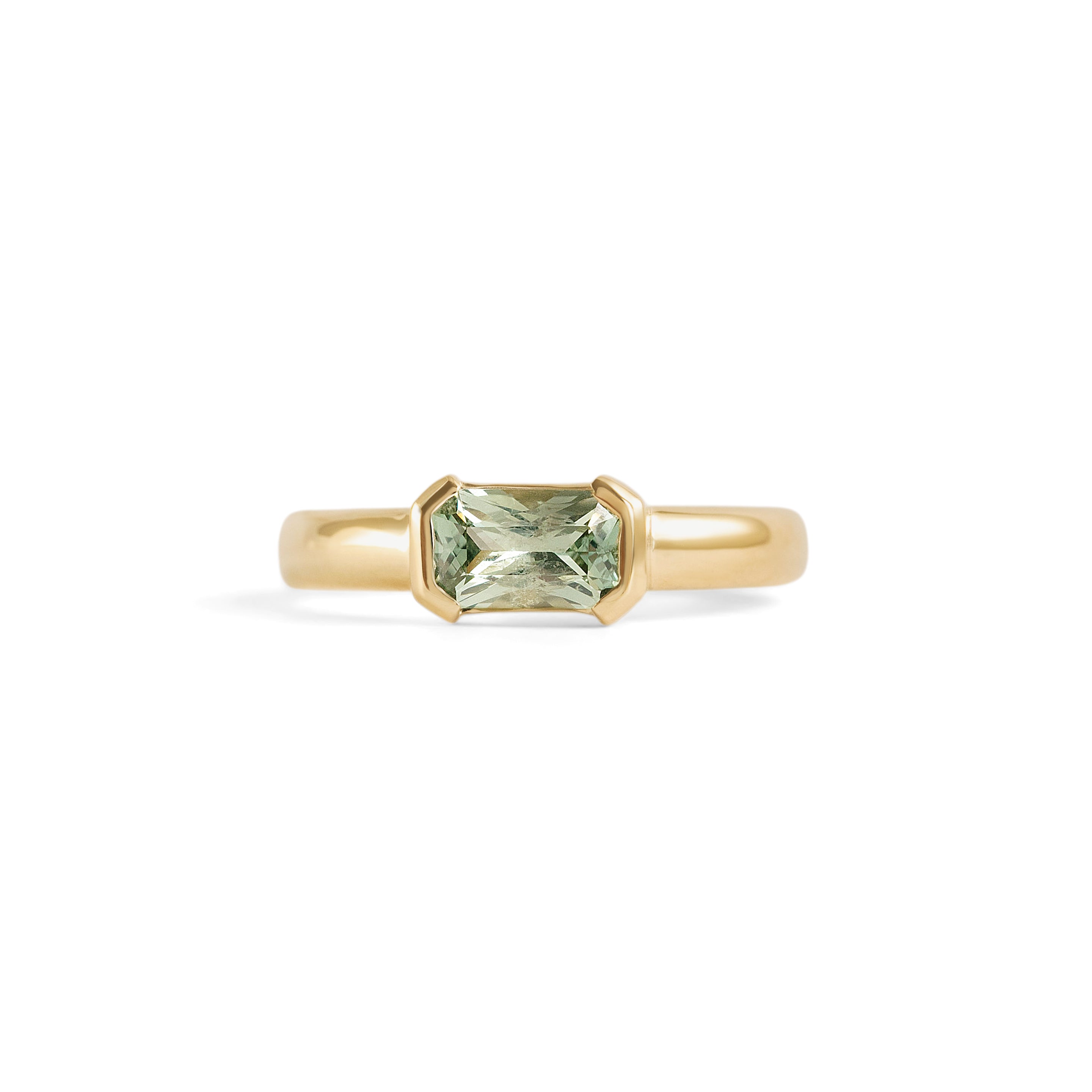 Front view of Dobbin Ring Emerald Cut Sapphire 0.75ct by Goldpoint Jewelry