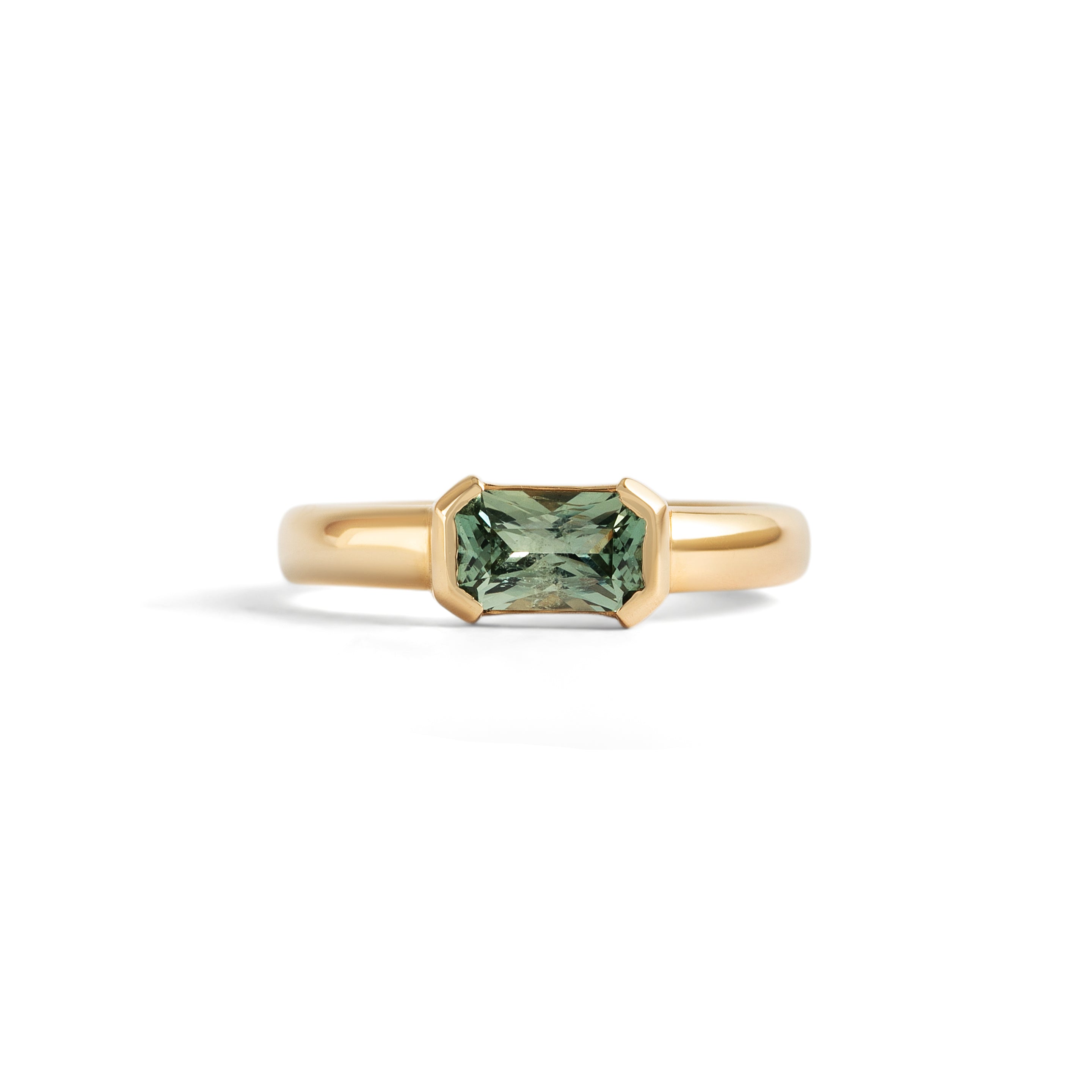 Front view of Dobbin Ring Emerald Cut Sapphire 0.75ct by Goldpoint Jewelry