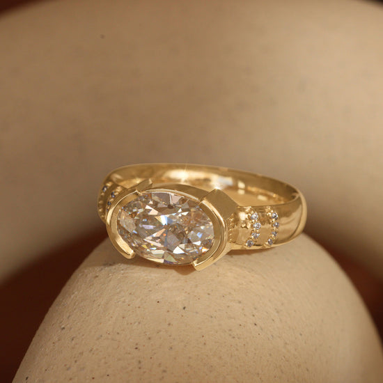 Lifestyle angled shot of Dobbin Ring  Oval Old Mine Lab Diamond 2.13ct by Goldpoint
