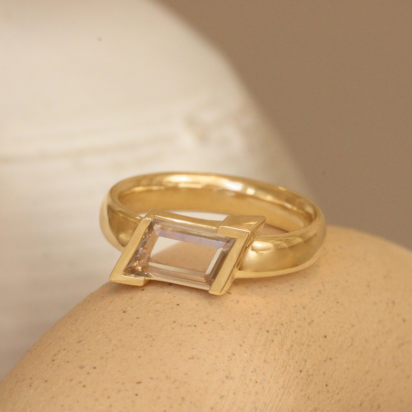 Lifestyle angled view of Dobbin Ring Portrait Cut Sapphire 1.2ct by Goldpoint