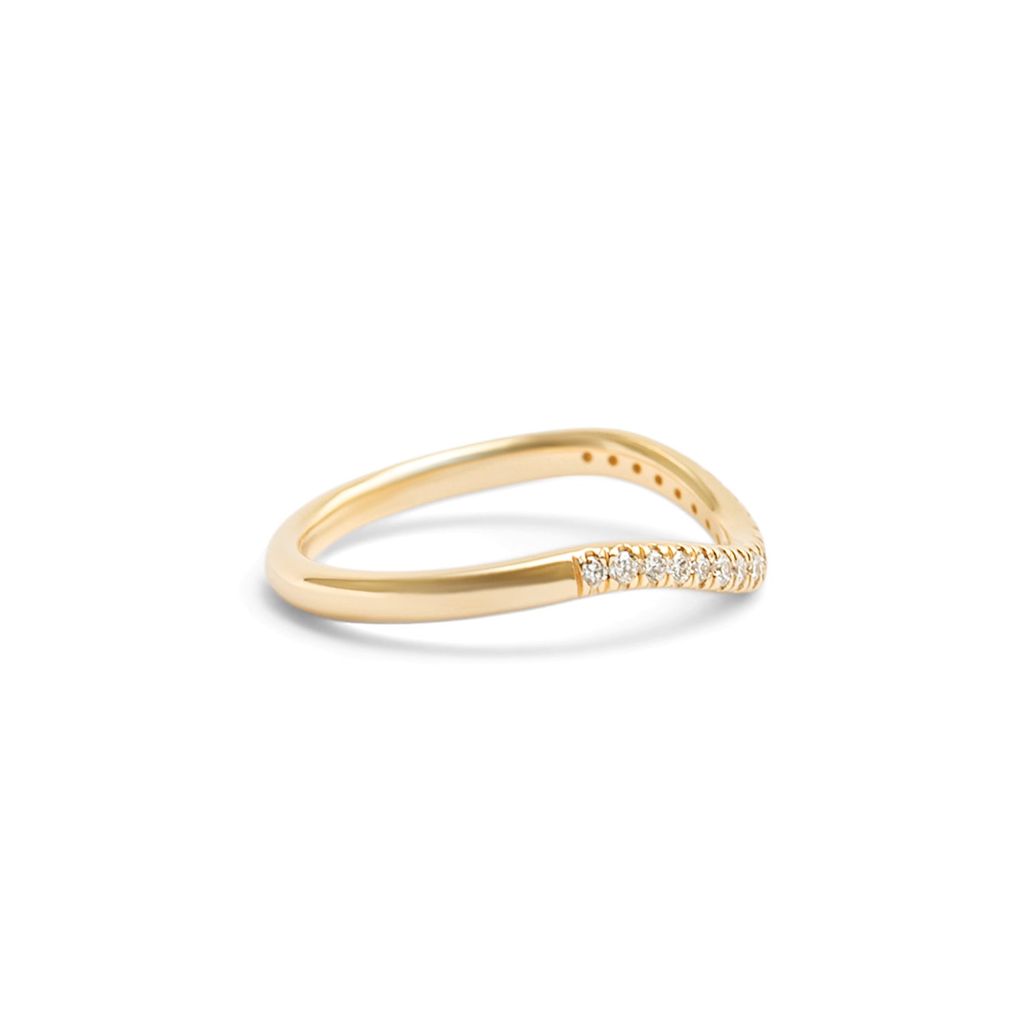 Side view of Dome Band 2mm Deep Curve / Pave Round Lab Diamonds / in 14k Yellow Gold by Goldpoint Jewelry