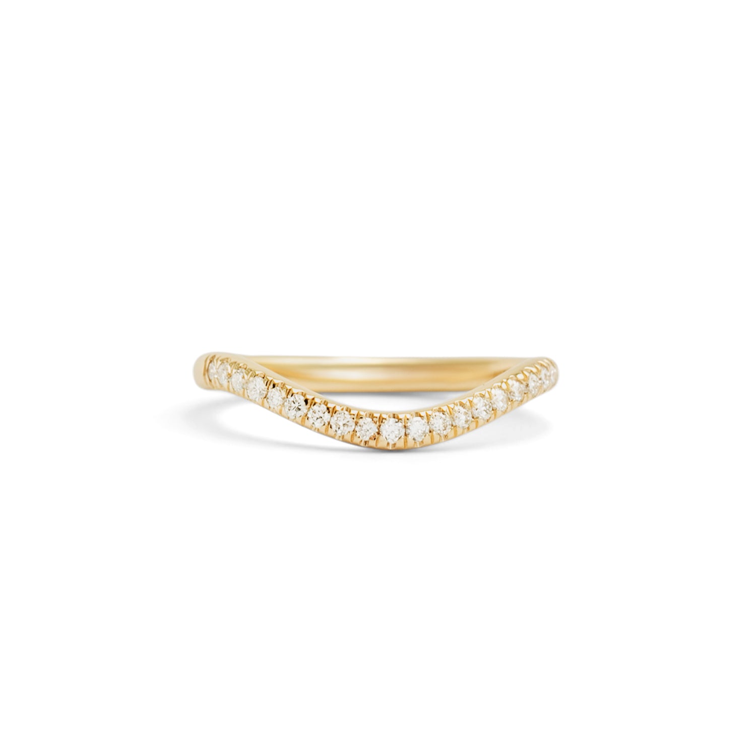 Front view of Dome Band 2mm Deep Curve / Pave Round Lab Diamonds / in 14k Yellow Gold by Goldpoint Jewelry