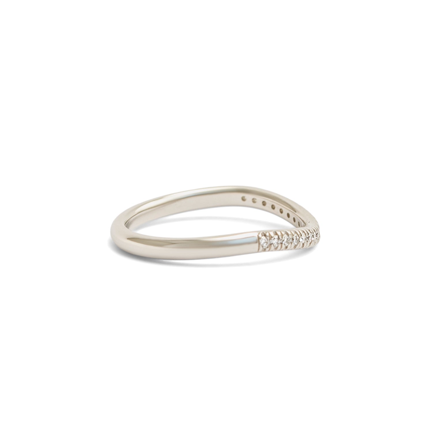 Side view of Dome Band 2mm Soft Curve / Pave Round Diamonds / in Platinum by Goldpoint Jewelry