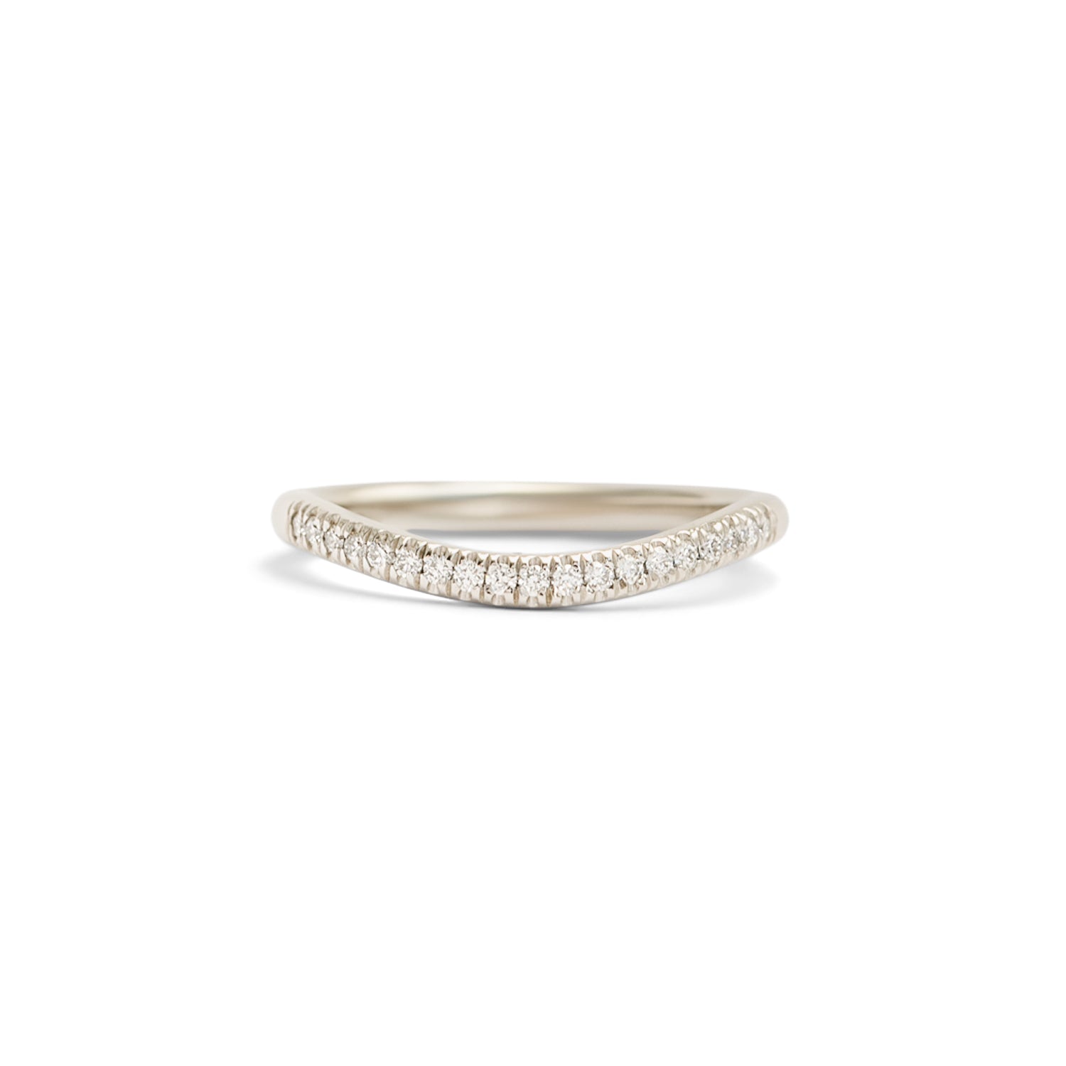 Front view of Dome Band 2mm Soft Curve / Pave Round Diamonds / in Platinum by Goldpoint Jewelry
