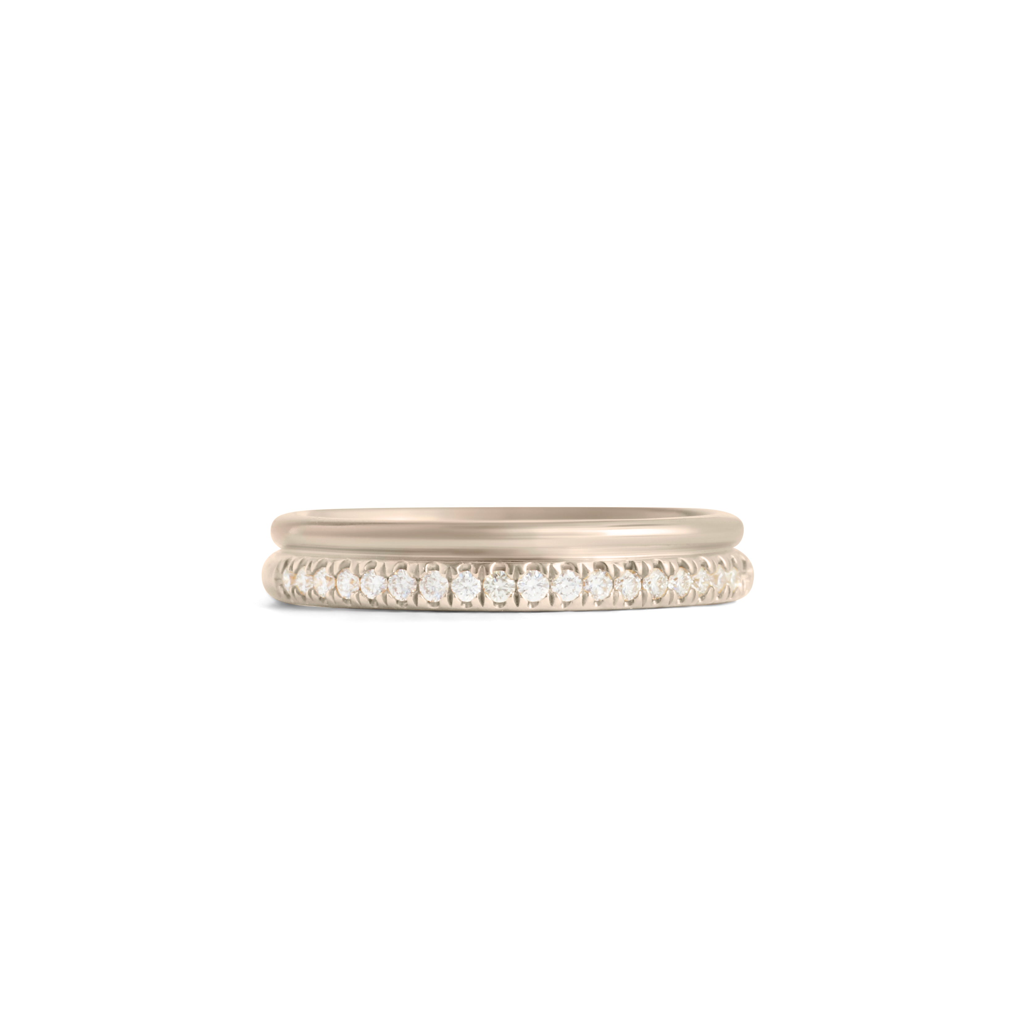 Front view of Duo Band / Pave Round Lab Diamonds / in 14k White Gold by Goldpoint Jewelry