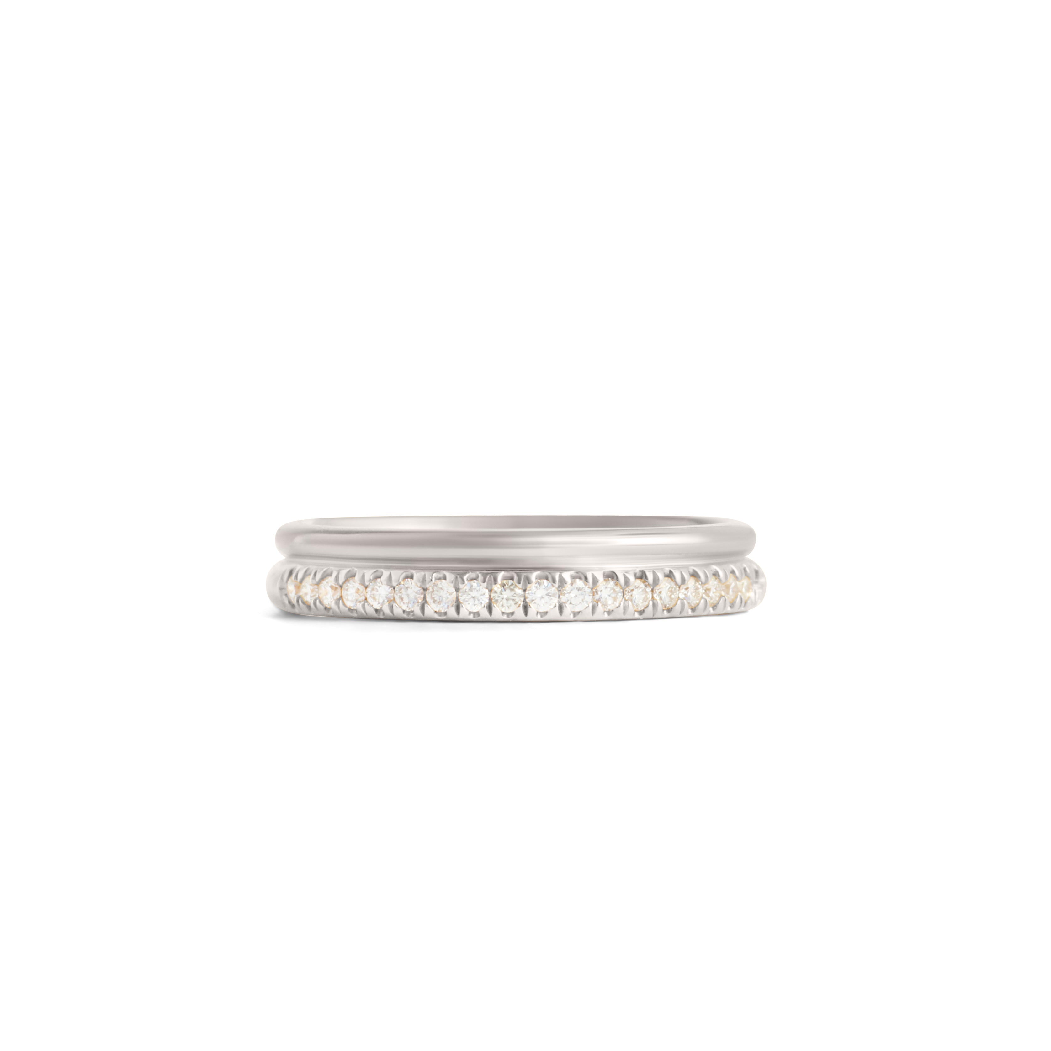 Front view of Duo Band / Pave Round Lab Diamonds / in Platinum by Goldpoint Jewelry