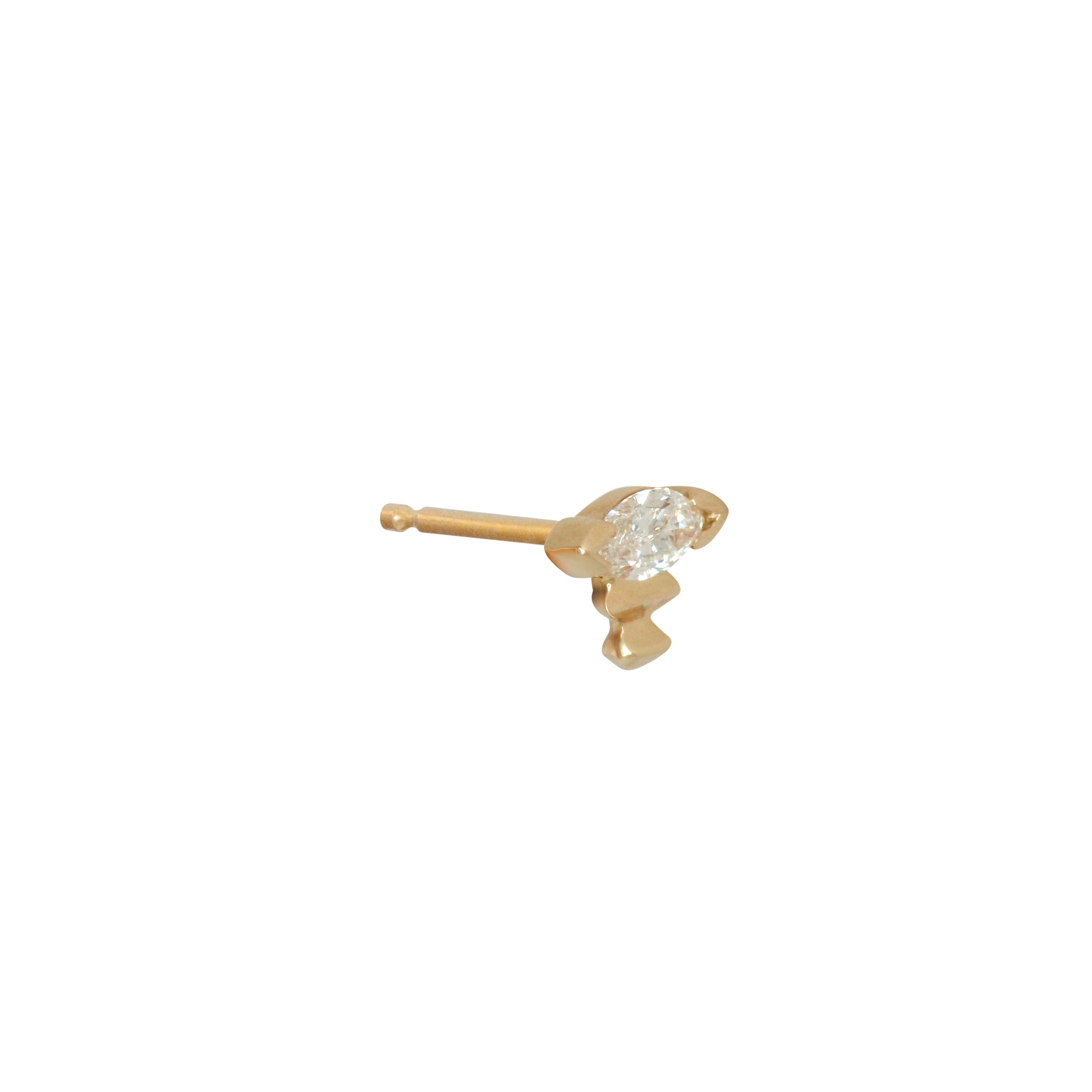 Angled side view of Edge Earring / Lab Marquise Diamond in 14k yellow gold by Goldpoint Jewelry