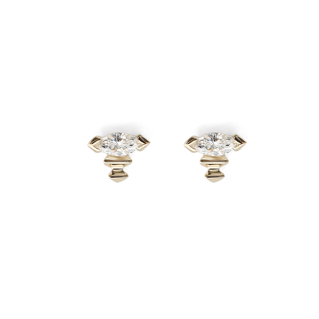 Front view of a set of Edge Earring / Lab Marquise Diamond pieces in 14k yellow gold by Goldpoint Jewelry