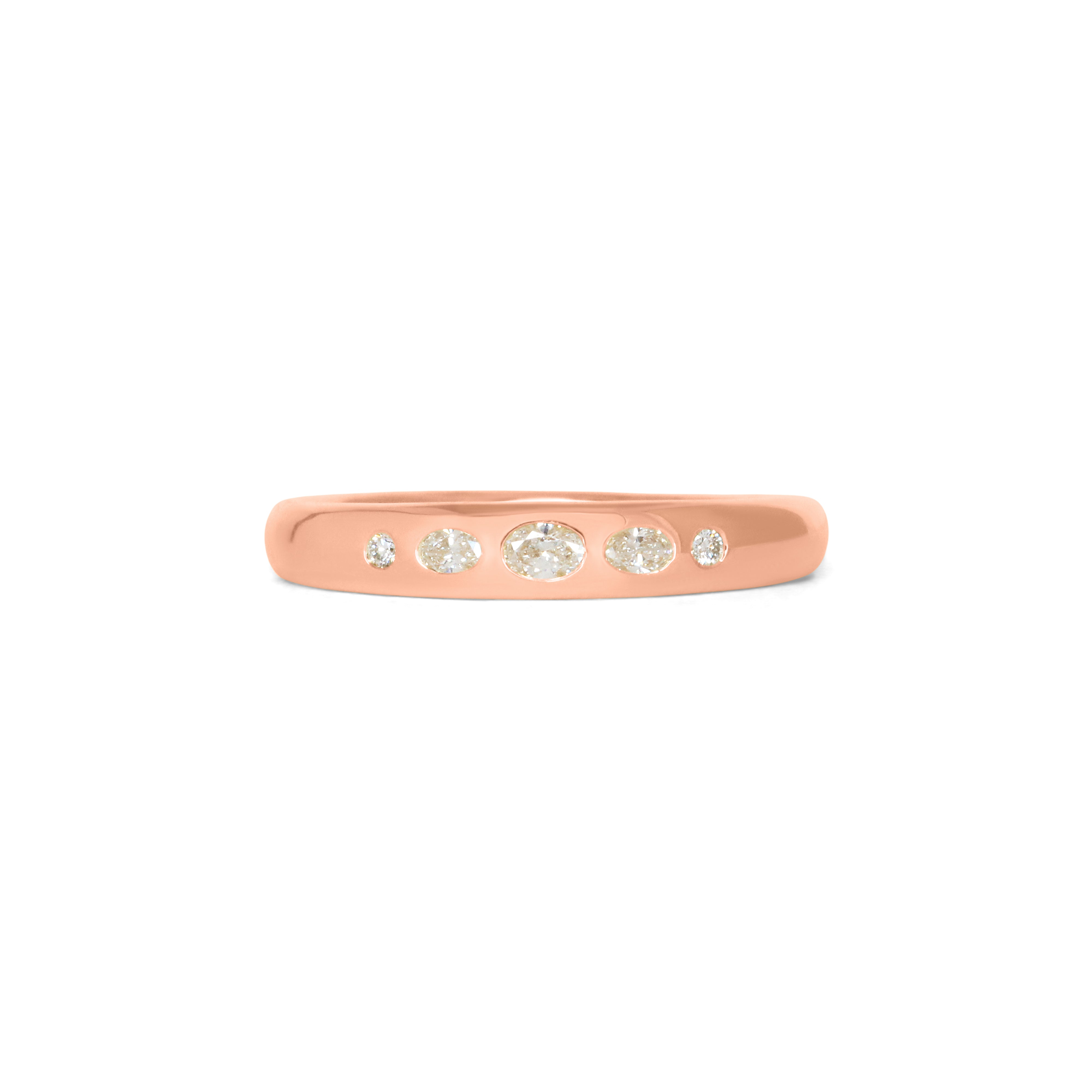 Front view of Ellipse Band 4mm / Flush Oval Round Diamonds / in 14k Rose Gold by Goldpoint Jewelry