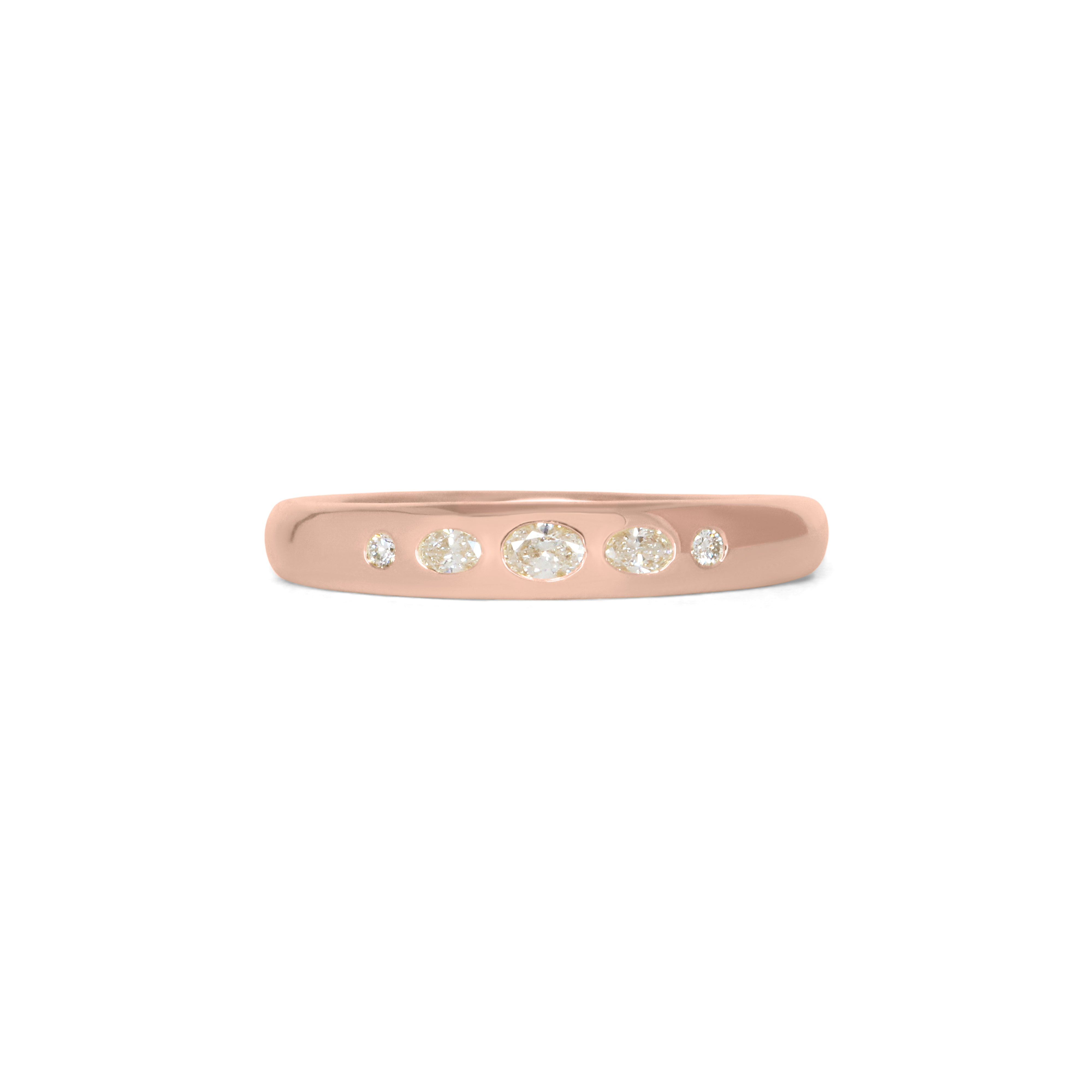 Front view of Ellipse Band 4mm / Flush Oval Round Diamonds / in 18k Rose Gold by Goldpoint Jewelry