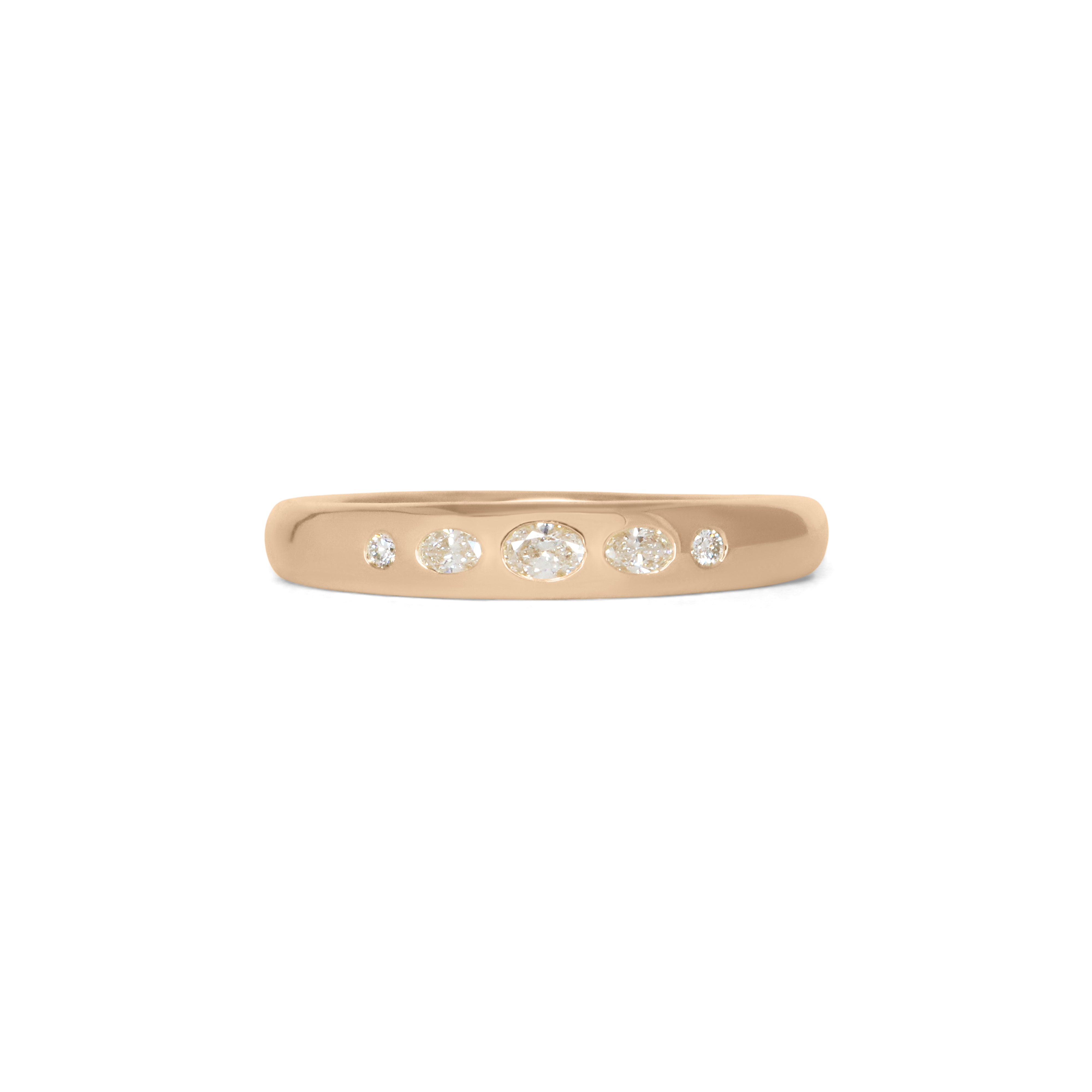 Front view of Ellipse Band 4mm / Flush Oval Round Diamonds / in 14k Yellow Gold by Goldpoint Jewelry