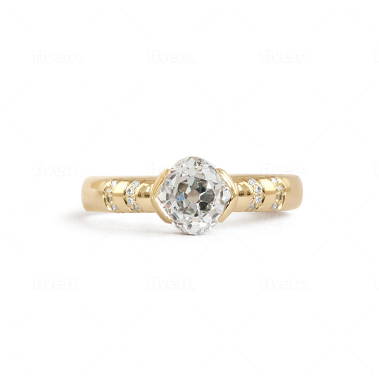 Ellipse Ring / Old Mine 1.34ct + Curve Melee Diamonds