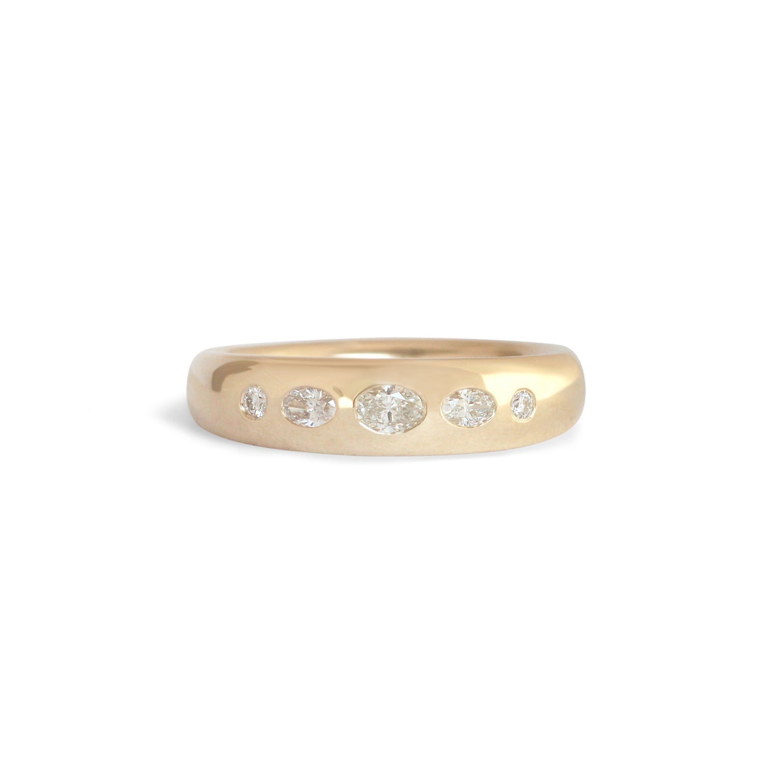 Front view of Ellipse Band 5mm / Flush Oval Lab Diamond in 14k Yellow Gold by Goldpoint Jewelry